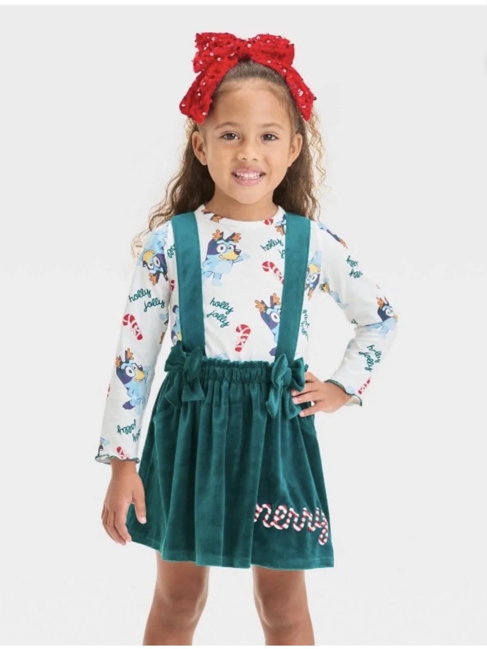 Toddler Girls' Bluey Christmas 2pc Long Sleeve Top and Skirtal Set - Green 3T